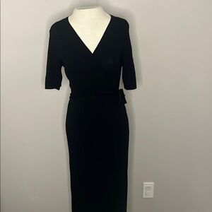 All Row Black Ribbed Midi Wrap Dress